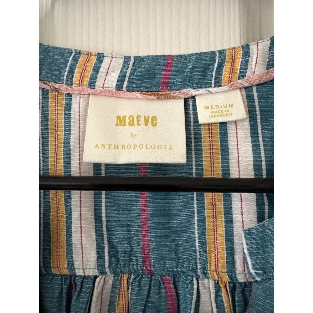 Maeve by Anthropologie Byron Blue Striped Balloon Sleeve Peasant Blouse Medium - Picture 3 of 11